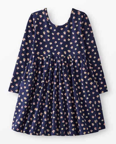 Long Sleeve Skater Dress with Pockets in Flower Bunch on Navy - main