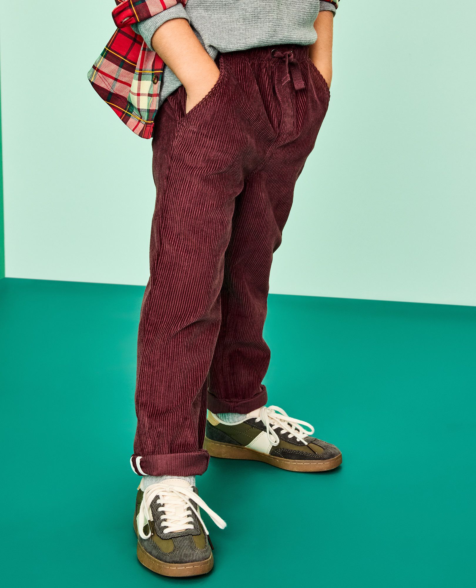 Corduroy Pull-On Pants in Eggplant - main