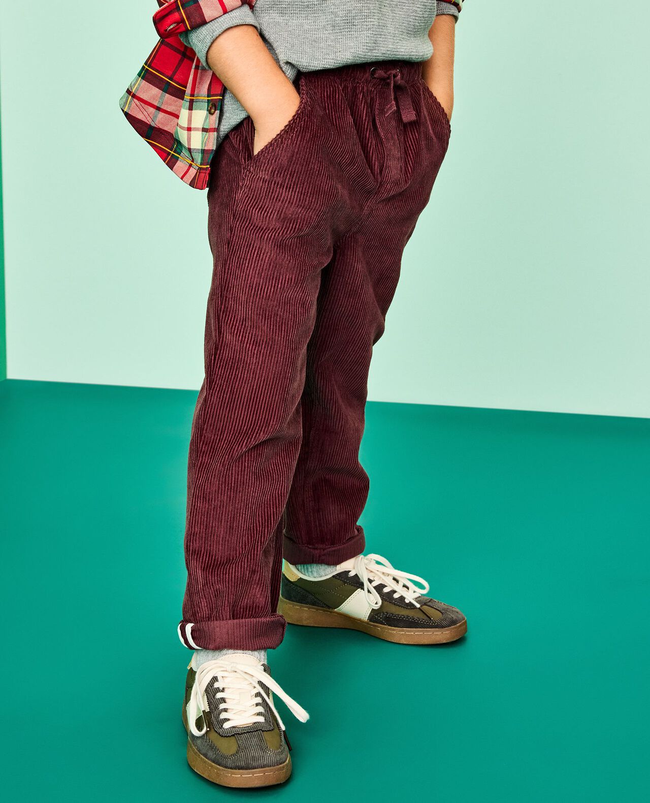 Corduroy Pull-On Pants in Eggplant - main