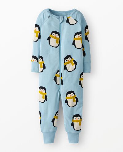 Holiday HannaSoft™ Stretch Sleeper in Cute Penguins on Robin Egg Blue - main
