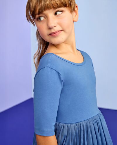 Tulle Embroidered Skater Dress in Unicorn Garden on Blue - main