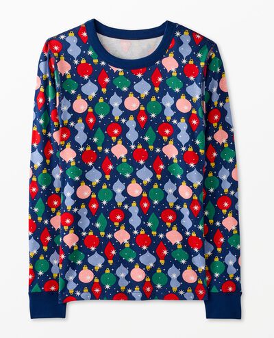 Adult Holiday Long John Pajama Top in Shiny Bright Ornaments - main