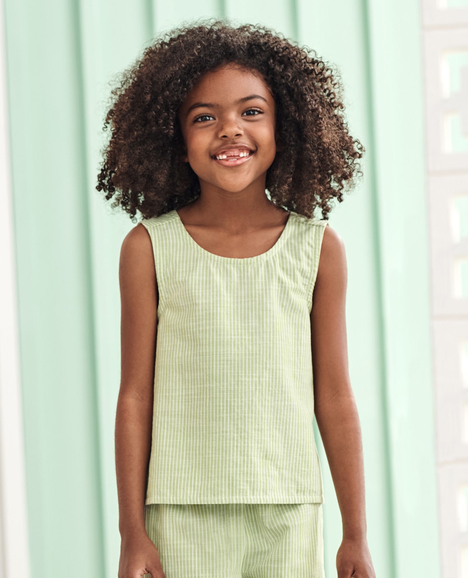 Poplin Crossback Top in Leaf Green/Ecru - main