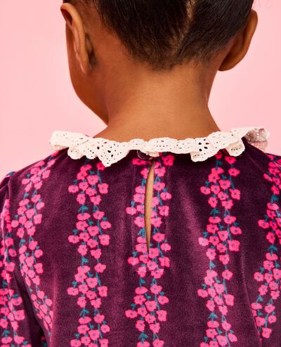 Long Sleeve Collared Velour Swing Dress in Flower Rows on Currant Purple - main
