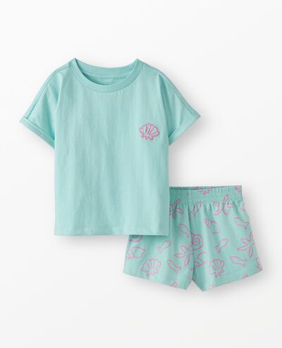 T-Shirt & Shorts Set in Sea Treasures on Feather Blue - main