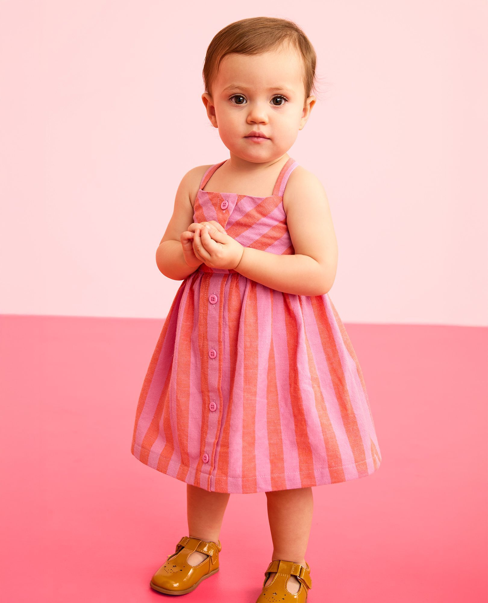 Baby Sleeveless Linen Dress & Bloomers Set in Echinacea/Sun Fire - main