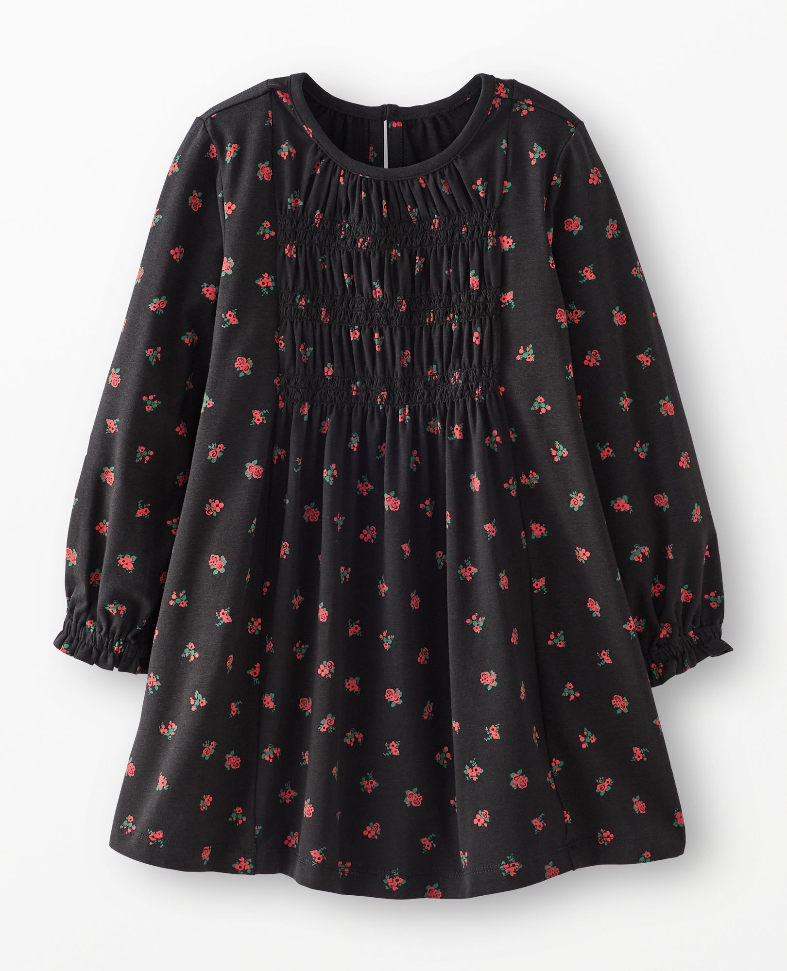Balloon Sleeve Smocked Dress in Delicate Florals on Black - main