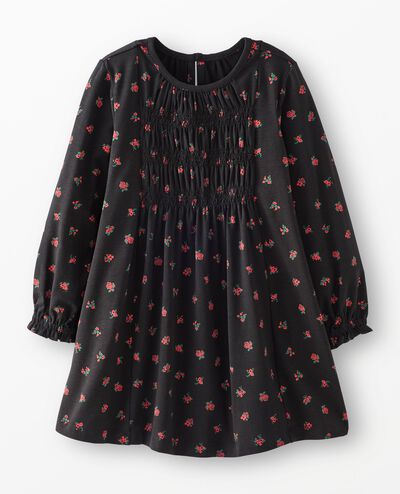 Balloon Sleeve Smocked Dress in Delicate Florals on Black - main