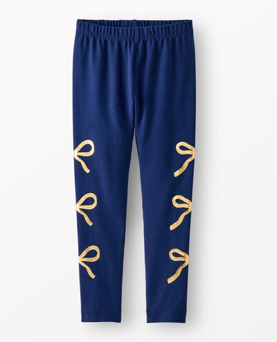 Metallic Bow Leggings in Navy Blue - main