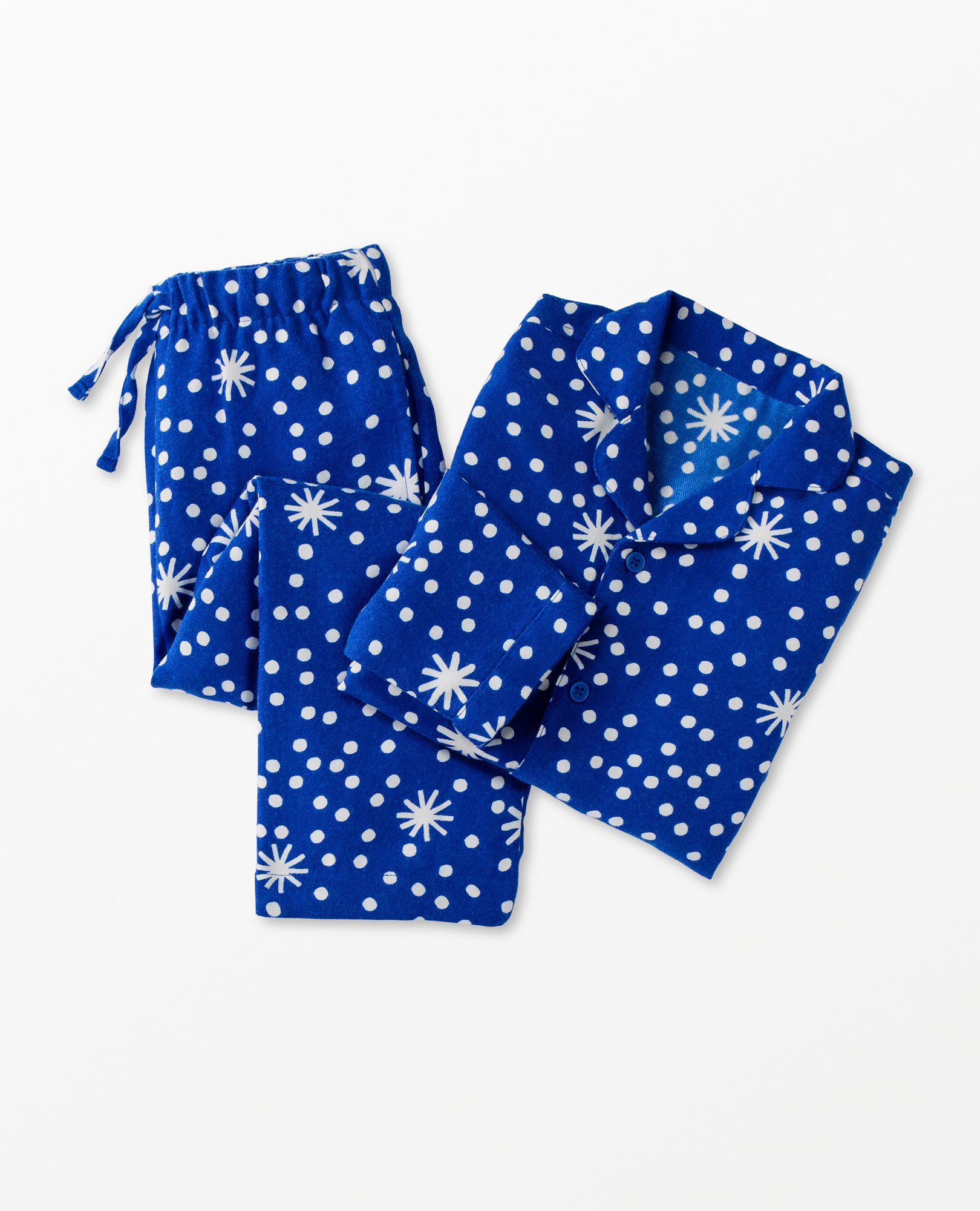 Holiday Flannel Pajama Set in First Snow on Galactic Blue - main