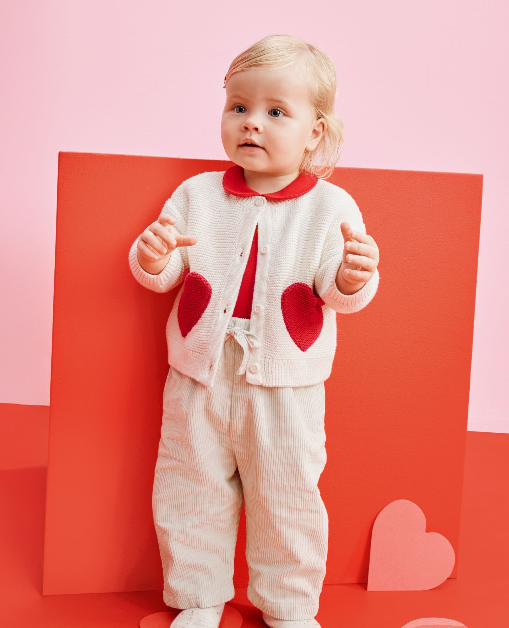 Baby Heart Pocket Cardigan Sweater in Ecru - main