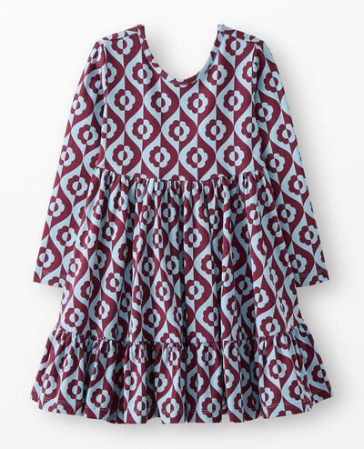 Long Sleeve Ruffle Skater Dress with Pockets in Blue and Red 2-tone - main