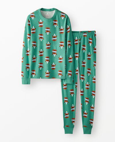 Adult Holiday Long John Pajama Set in Fresh Catch on Bottle Green - main