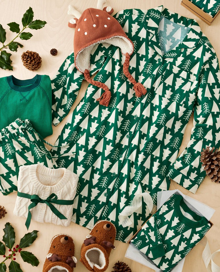 Holiday Print Long John Pajama Set in Winter Green - main