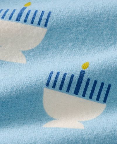 Adult Holiday Flannel Pajama Top in 8 Nights of Light on Blue - main