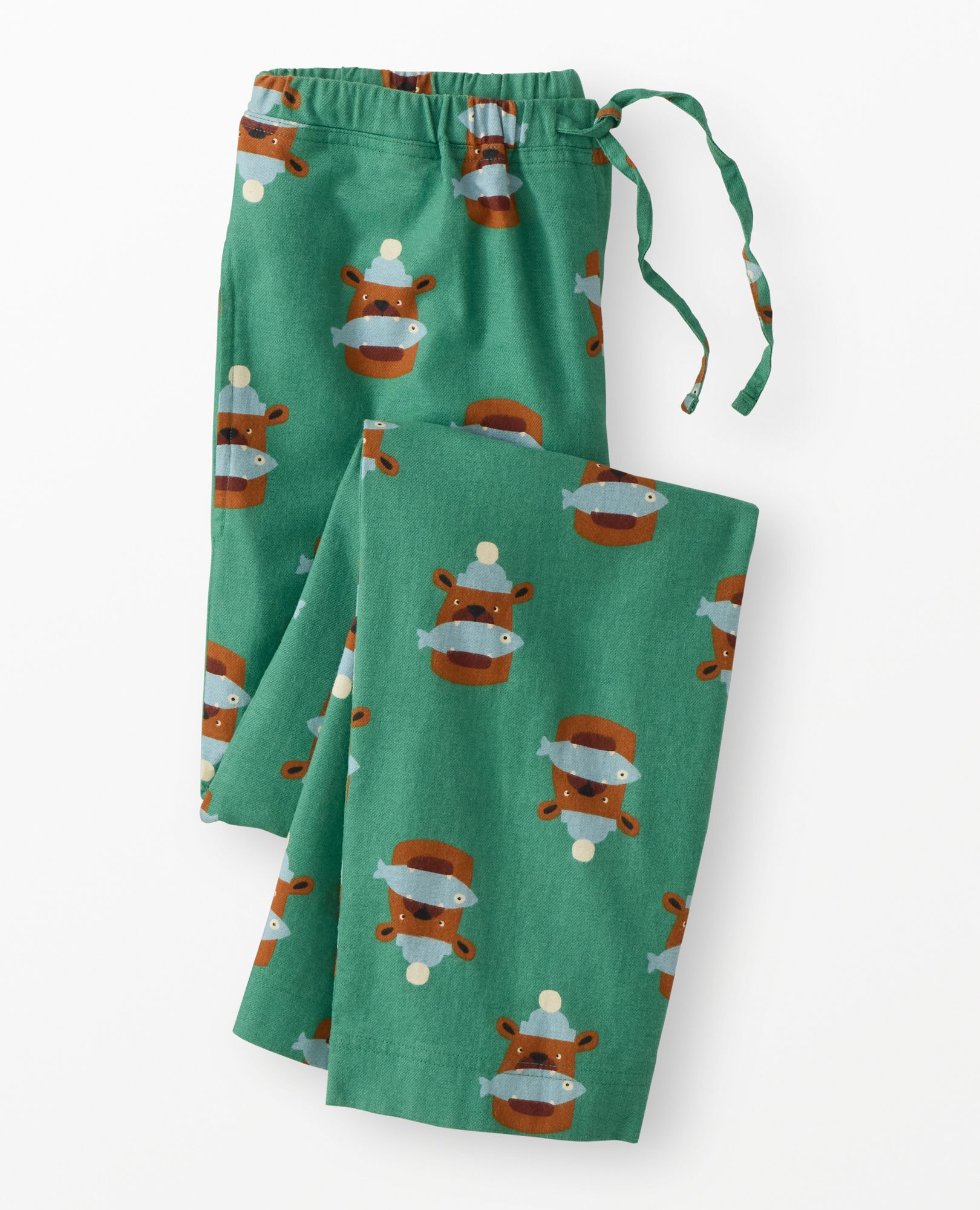Adult Holiday Flannel Pajama Pants in Fresh Catch on Bottle Green - main