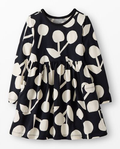 Long Sleeve Playground Dress with Pockets in Ecru Cherries on Black - main