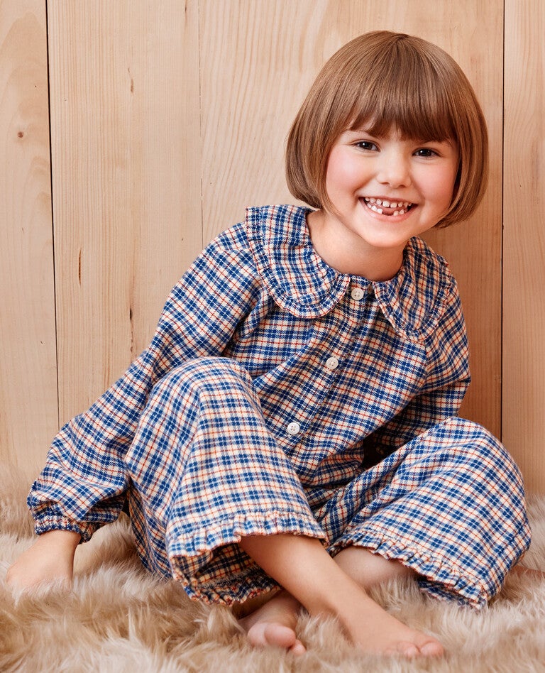 Holiday Blue Checkered Plaid Matching Family Pajamas in  - main