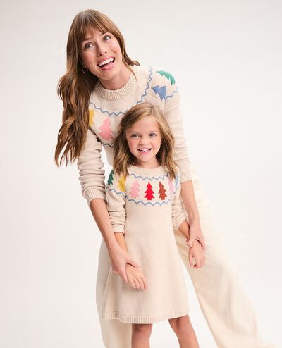 Holiday Sweater Dress in Festive Forest on Oat Heather - main