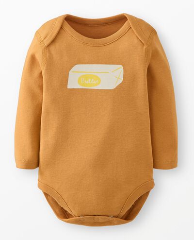 Baby Long Sleeve Graphic Bodysuit in Butter Stick - main