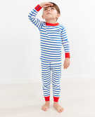 Long John Pajamas In Organic Cotton in Baltic Blue/Hanna White/Tangy Red - main