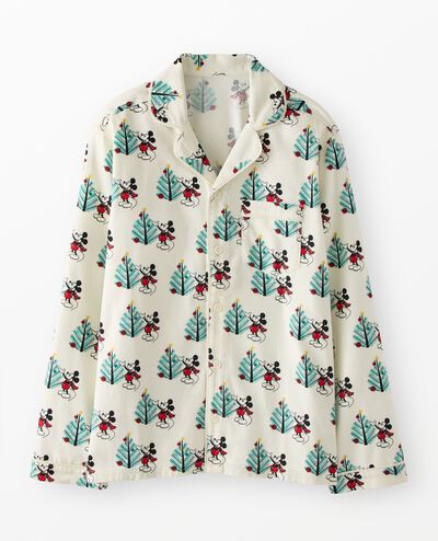 Adult Disney Mickey Mouse Holiday Flannel Pajama Top in Christmas Mickey on Ecru - main