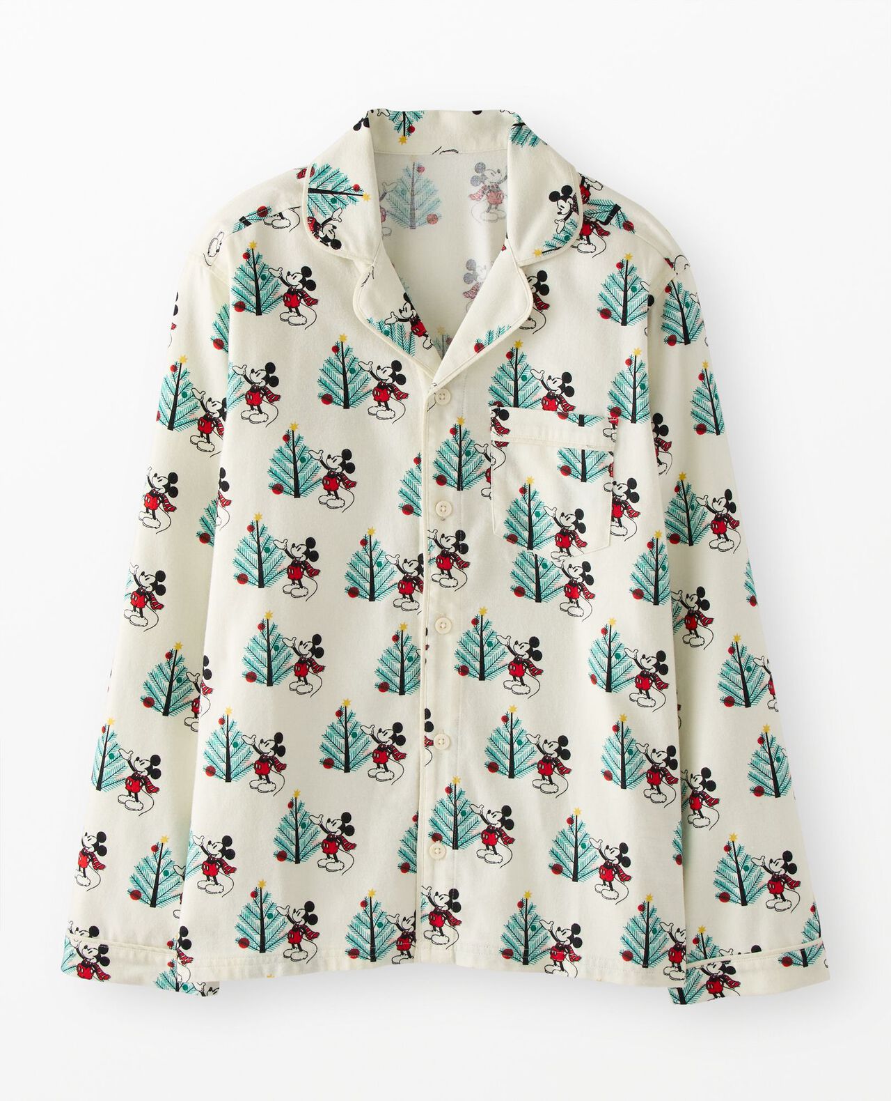 Adult Disney Mickey Mouse Holiday Flannel Pajama Top in Christmas Mickey on Ecru - main