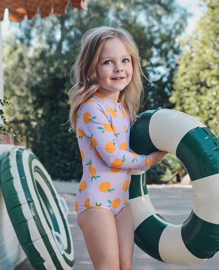 One-Piece Rashguard Swimsuit in Orange Squeeze on Orchid Hush  - main
