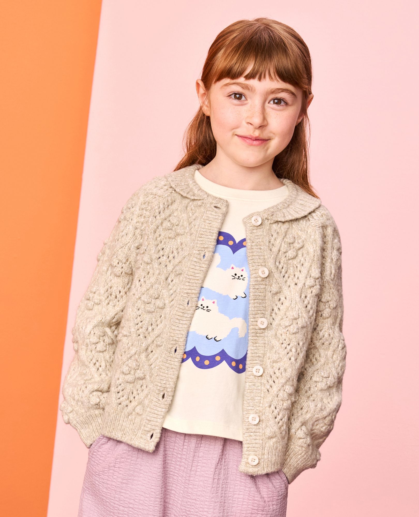 Textured Cable Cardigan in Oat Heather - main