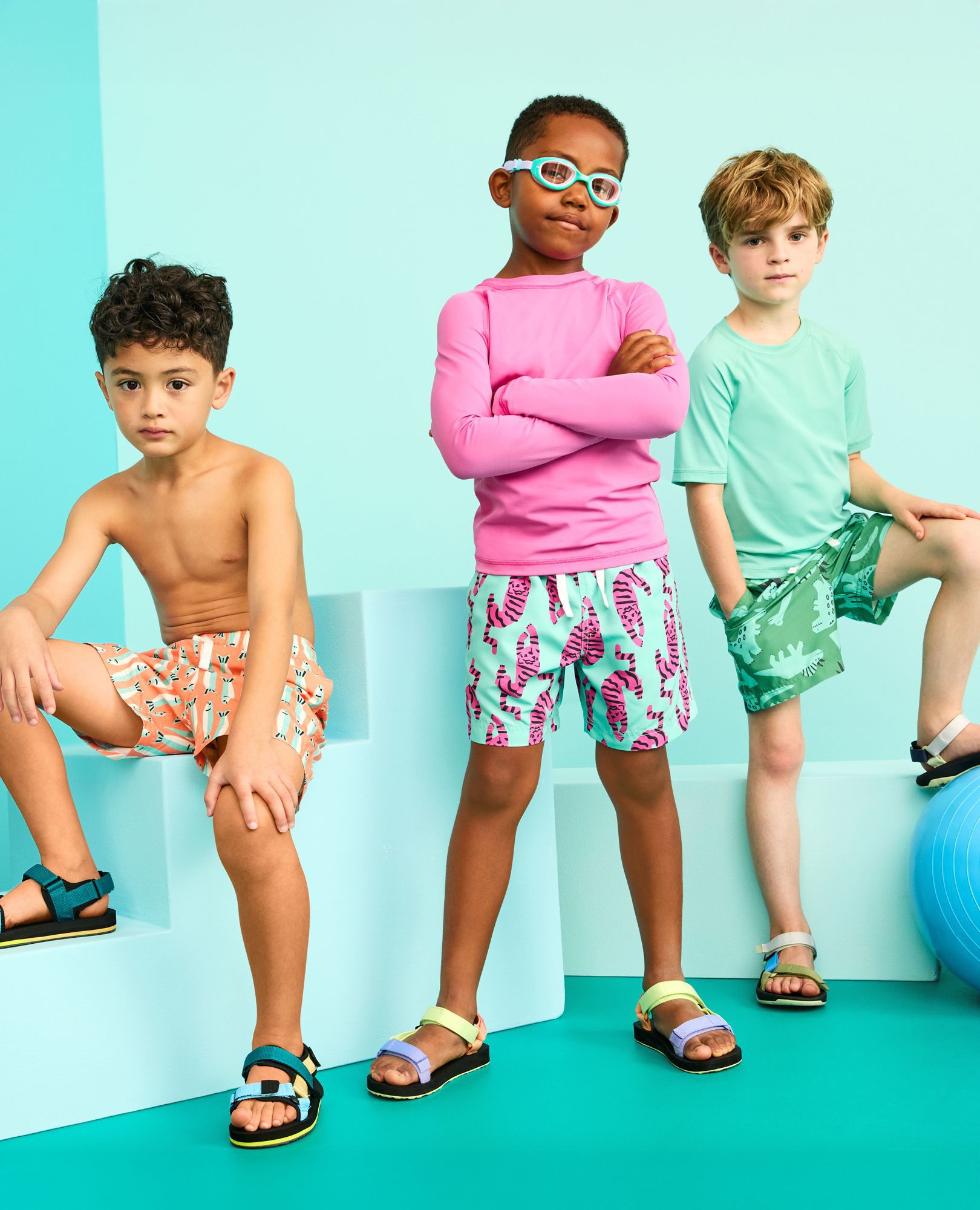 Swim Trunks in Sardines on Orange - main