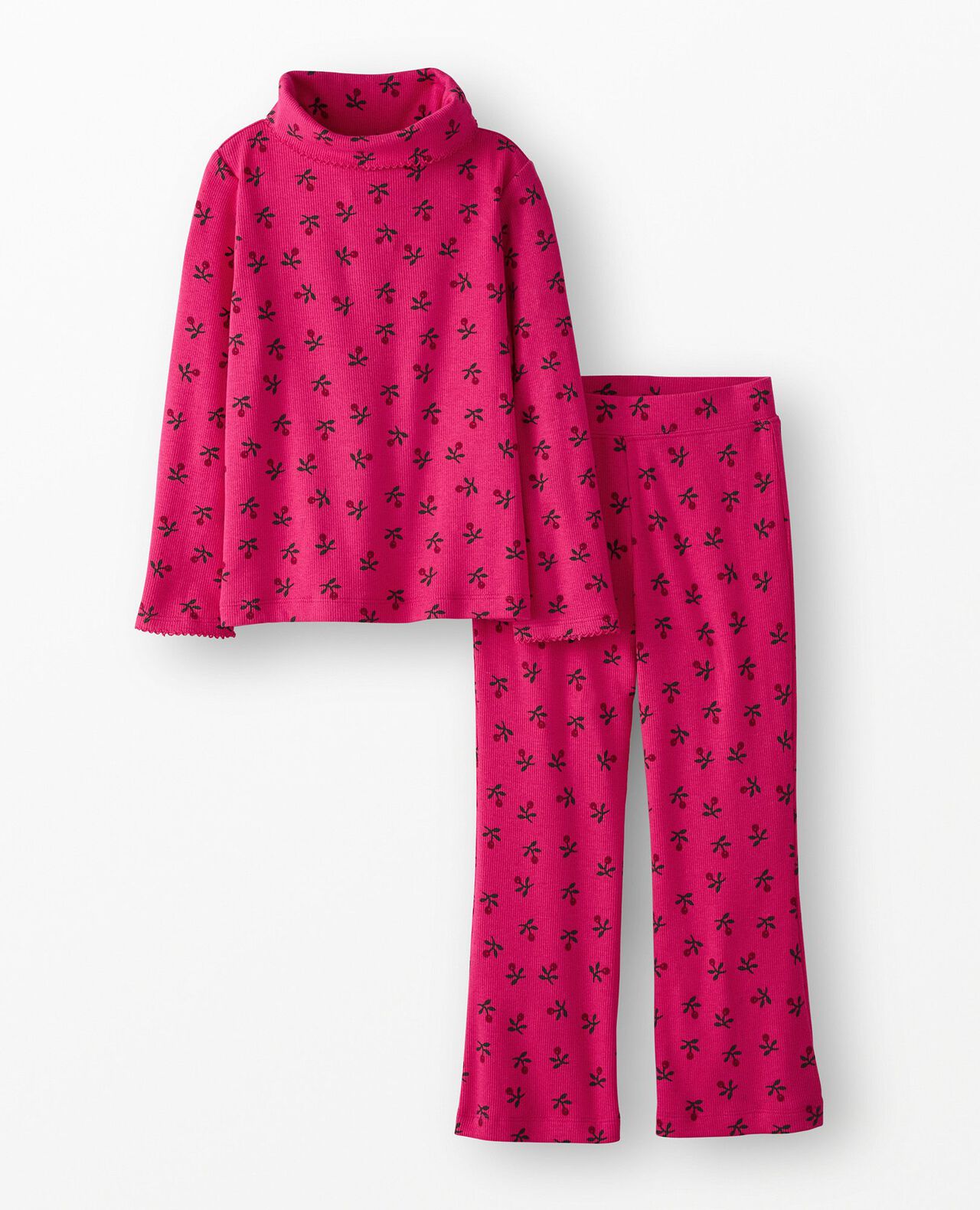 Long Sleeve Turtleneck Top & Flare Pants Set in Sweet Holiday Floral on Beetroot Pink - main