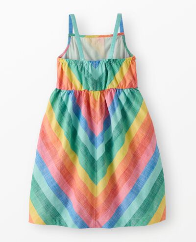Sleeveless Poplin Midi Dress with Pockets in Bright Rainbow Stripe - main