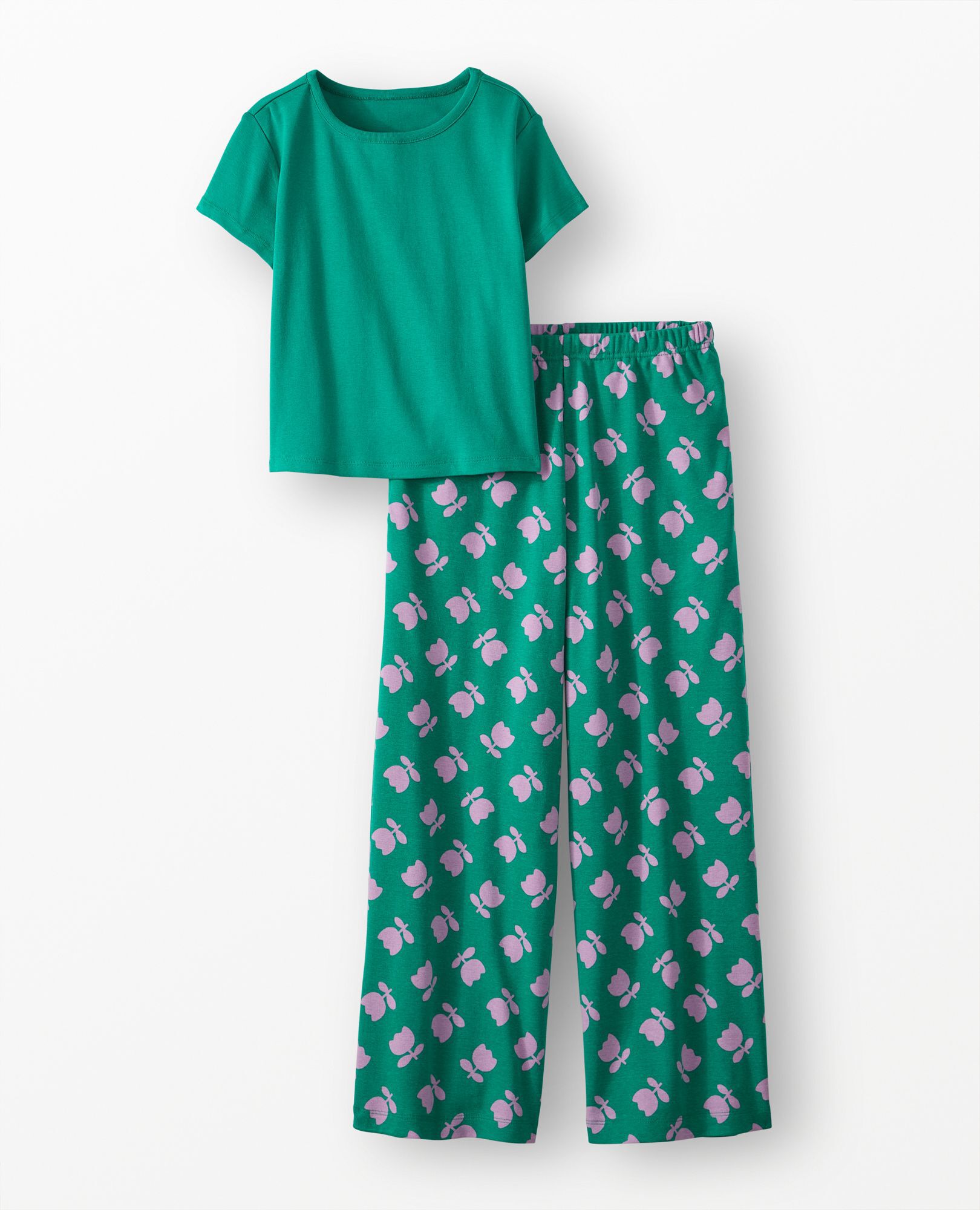 Women's Wide Leg Pajama Set in Tossed Tulips on Green - main