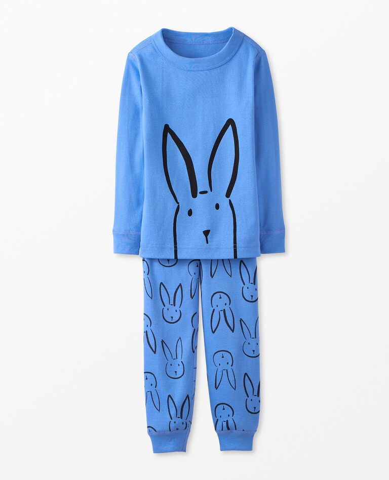 Easter Long John Pajama Set in Bold Bunny on Blue - main