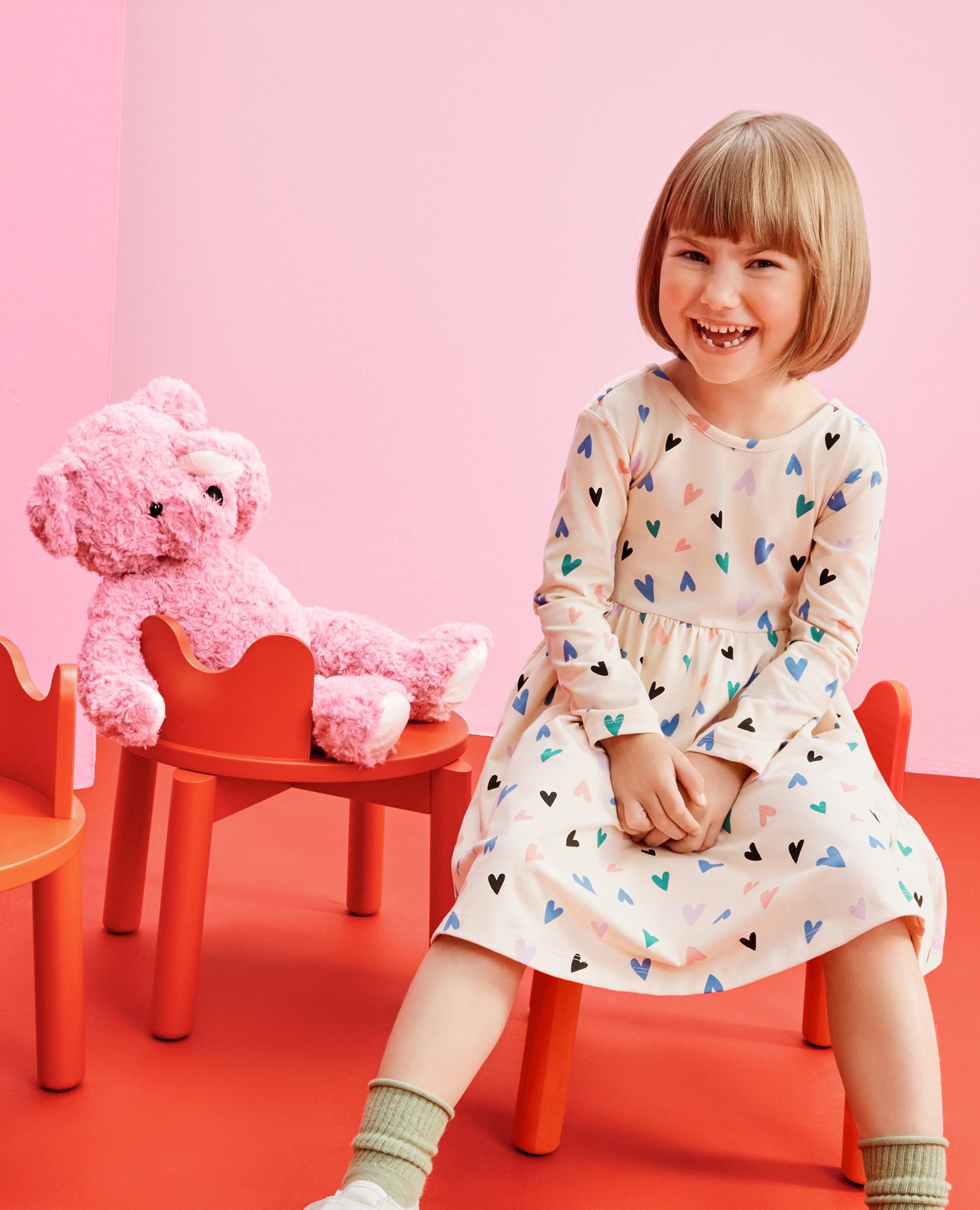 Long Sleeve Skater Dress with Pockets in Fluttering Hearts - main