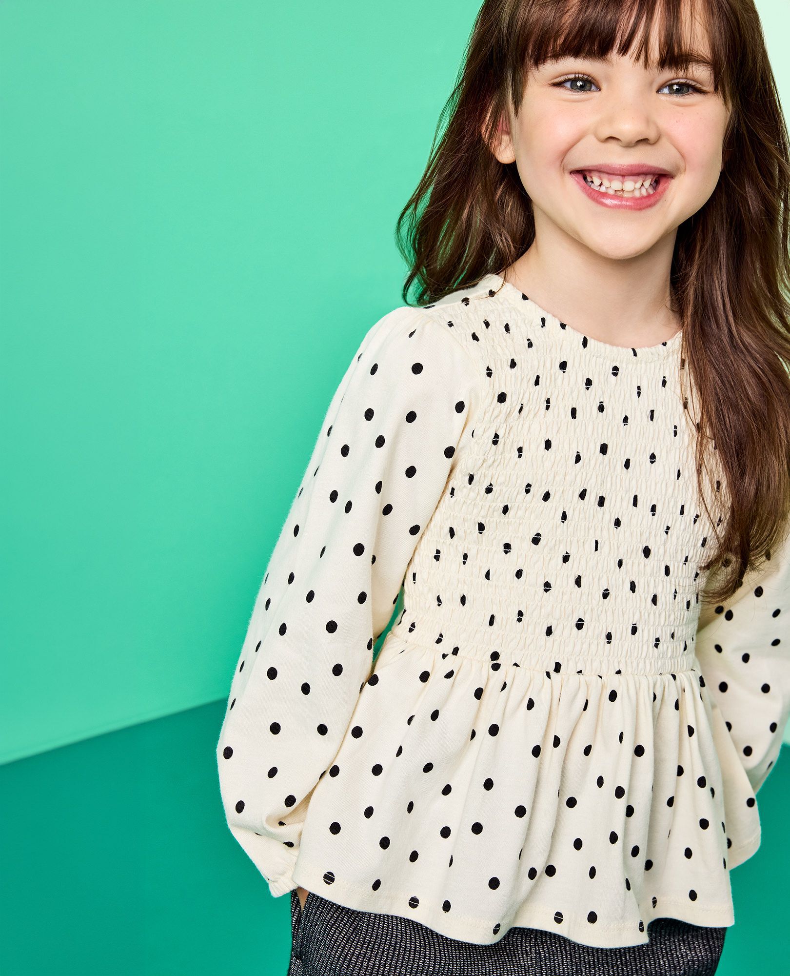 Long Sleeve Smocked Peplum Top - thumbnail 5