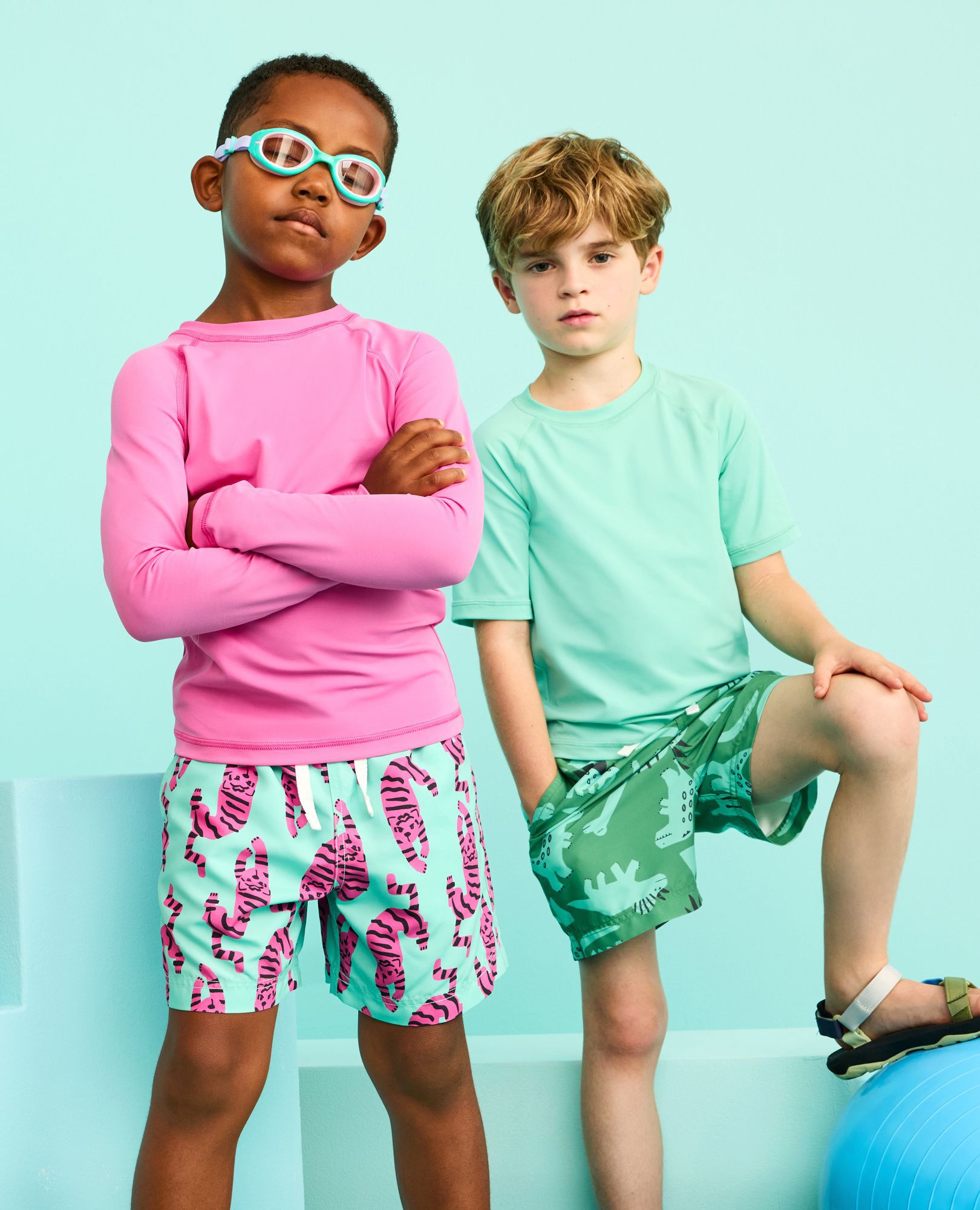 Swim Trunks in Tiger on Green - main