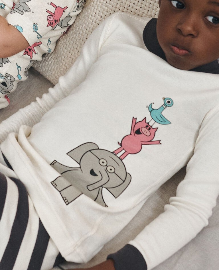 Kids Elephant & Piggie Long John Pajama Set in Hidden Pigeon - Multi-Character - main