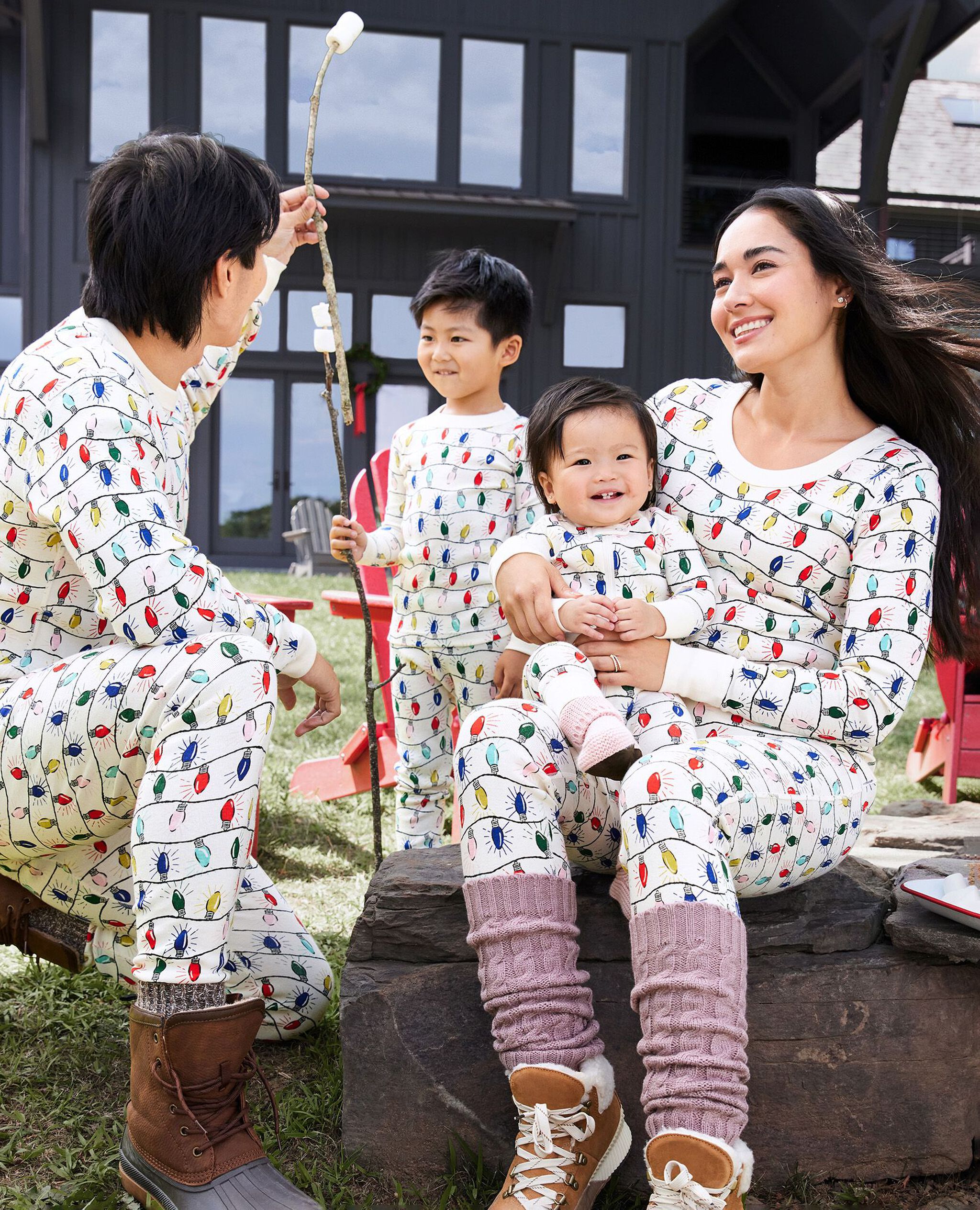 Women's Holiday Long John Pajama Top in Bright Bulbs - main