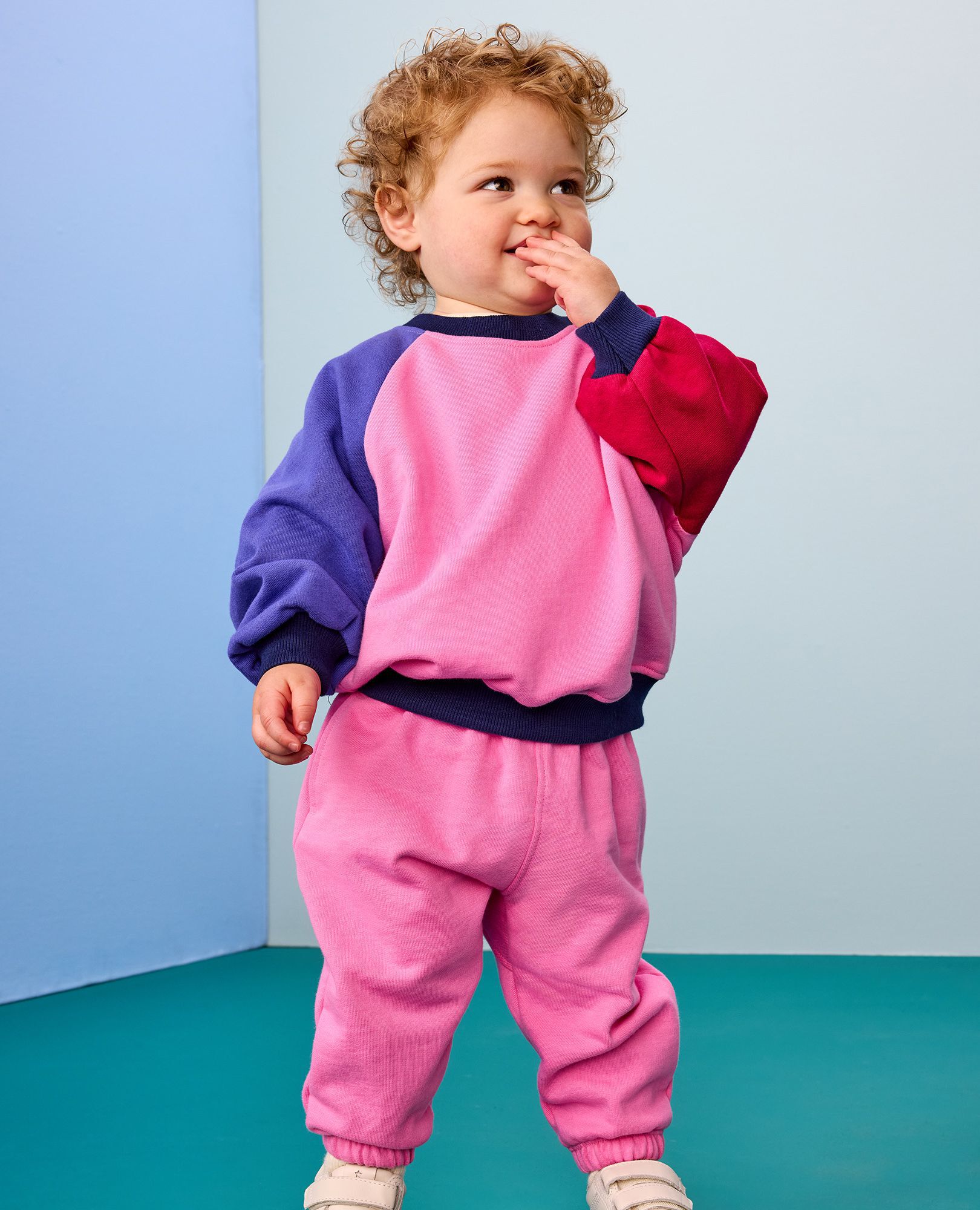 Baby French Terry Colorblock Sweatshirt & Sweatpants Set in Pink Colorblock - main