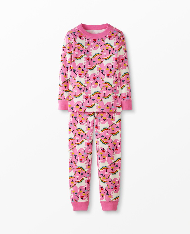 Long John Pajamas In Organic Cotton in Rainbow Unicorn - main