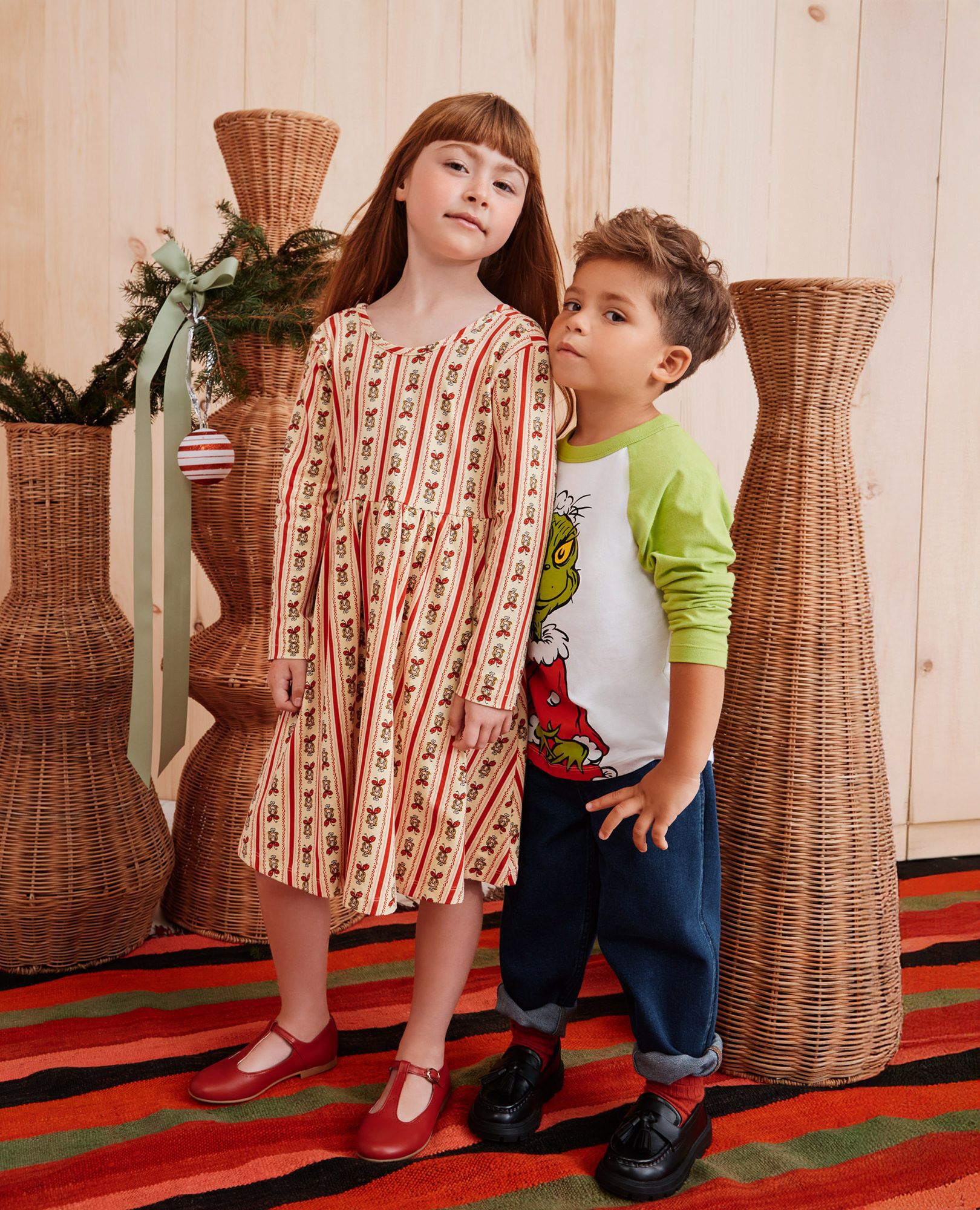 Dr. Seuss Grinch Long Sleeve Skater Dress with Pockets in Cindy Lou Wallpaper - main