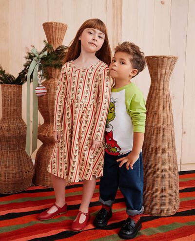 Dr. Seuss Grinch Long Sleeve Skater Dress with Pockets in Cindy Lou Wallpaper - main