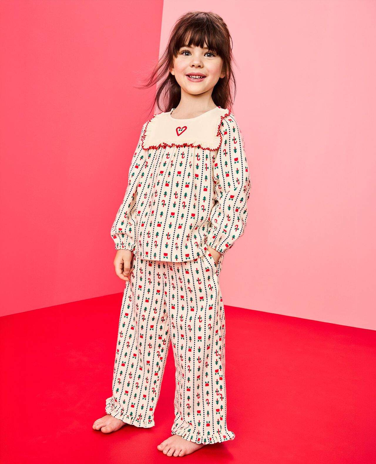 Holiday Flannel Bib Pajama Set in Christmas Stripes - main