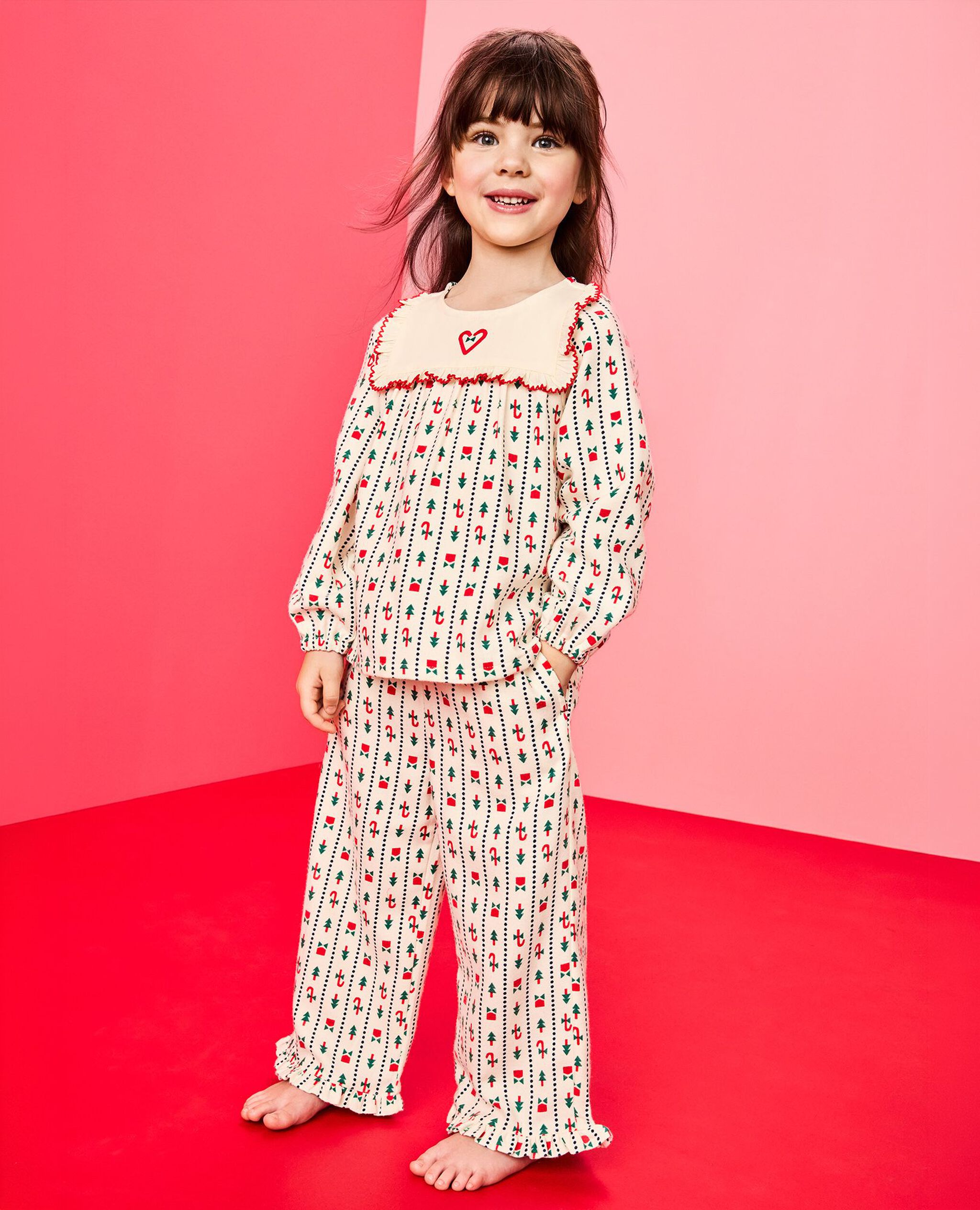 Holiday Flannel Bib Pajama Set in Christmas Stripes - main