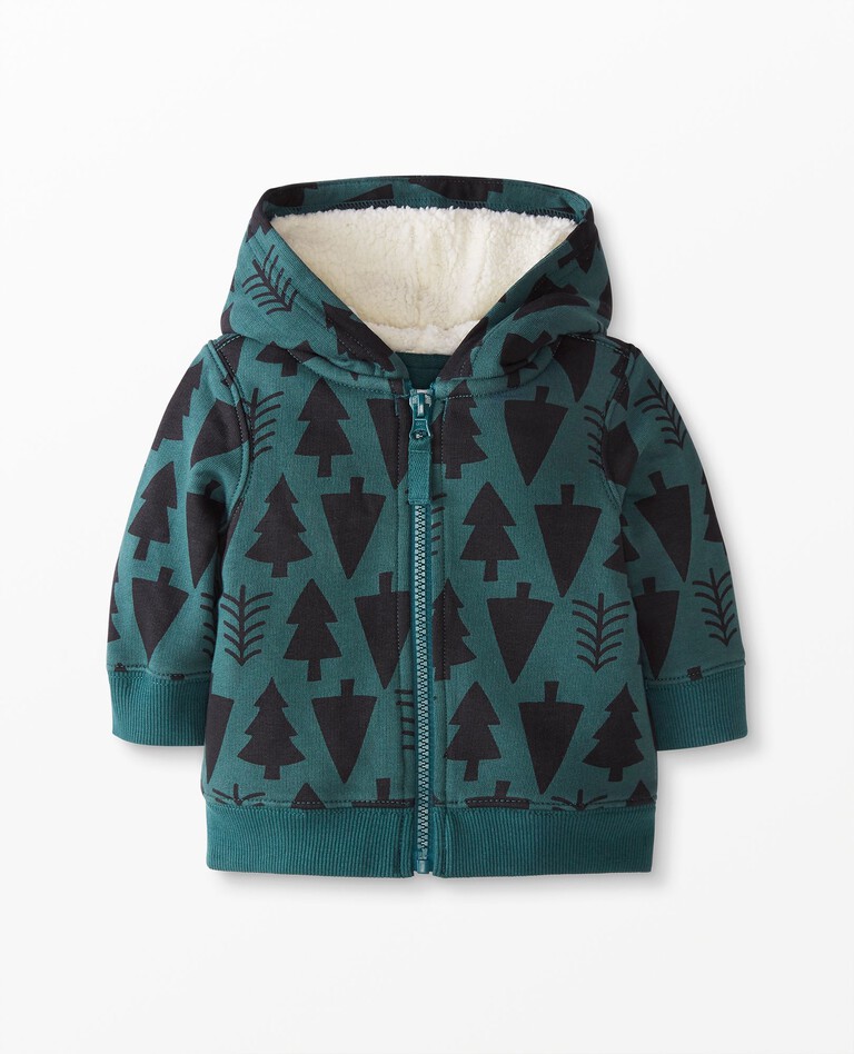 Baby Print Faux Shearling Lined Hoodie in Frozen Forest - main