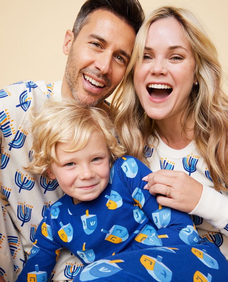 Women's Holiday Print Long John Pajama Top in Hanukkah - main