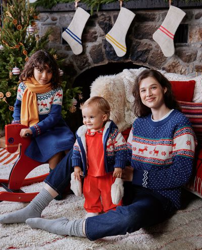 Holiday Sweater Dress in Dear Deer on Navy - main