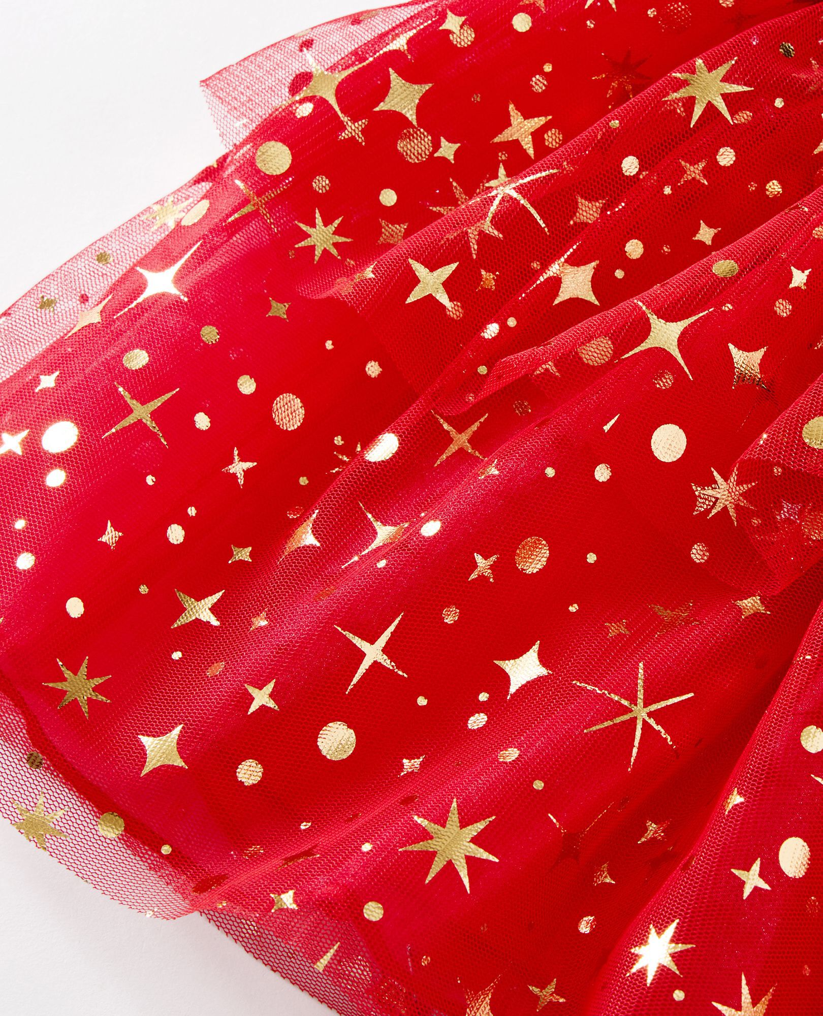 Baby Long Sleeve Tulle Shimmer Dress in Ribbon Red - main