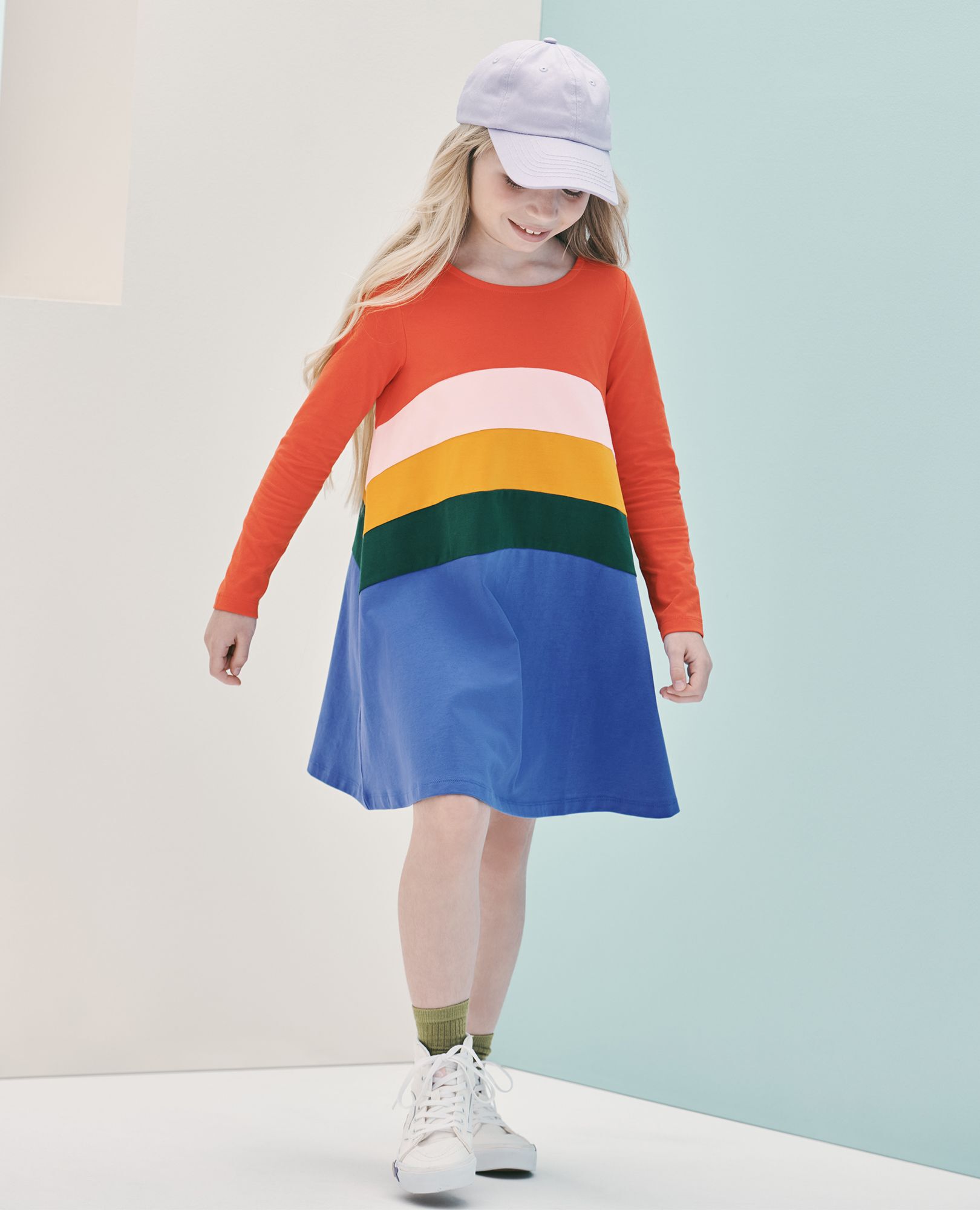 Long Sleeve Colorblock Swing Dress